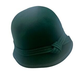 1920s Style Wool Bowler Hat Women Dark Green OS